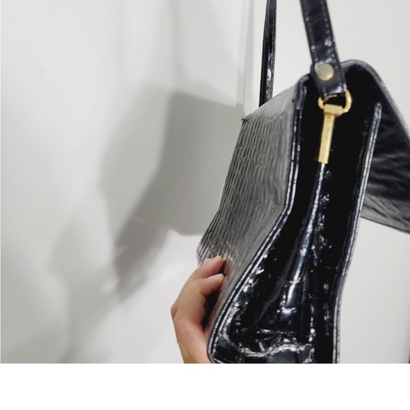 CABRELLI VINTAGE RECTANGULAR CROSSBODY PURSE FAUX GATOR CROCODILE TEXTURED BLACK - Picture 7 of 11